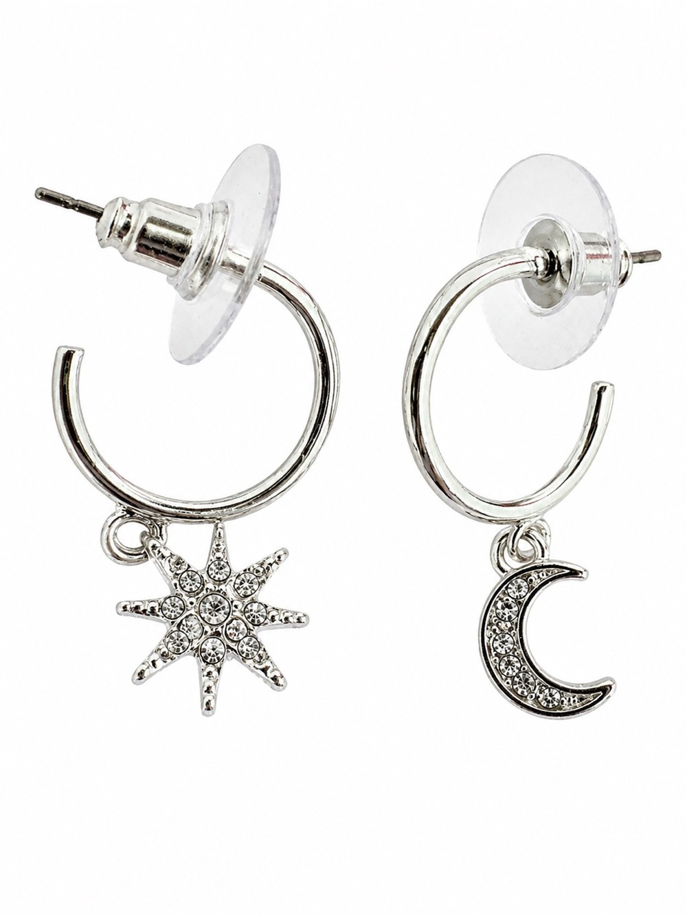 Celestial Sun & Moon Rhinestone Hoop Earrings
